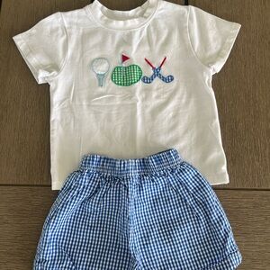 Embroidered Golf shirt and checkered shorts
